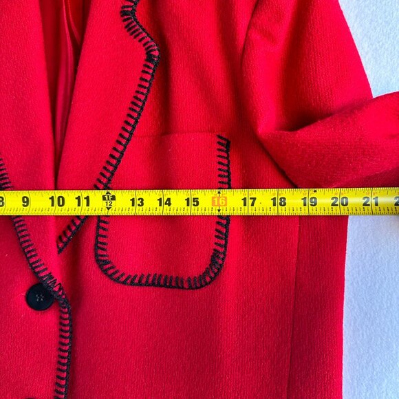 Vintage Nordstrom Women Blazer Medium Red Wool Black Button Stitched Preppy Chic - Picture 9 of 11